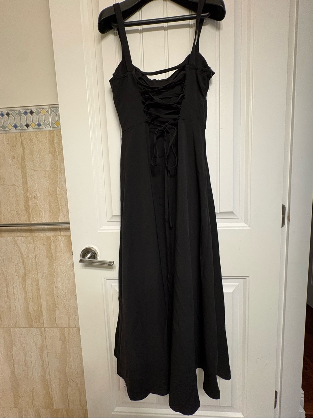 NWT Cider Square Neck Tie Corset Ruffle Split Cami Maxi Black Dress in S - Picture 8 of 9